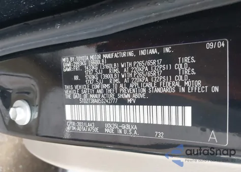 2005 Toyota Sequoia Limited V8 from USA, damaged, VIN 5TDZT38A85S242777